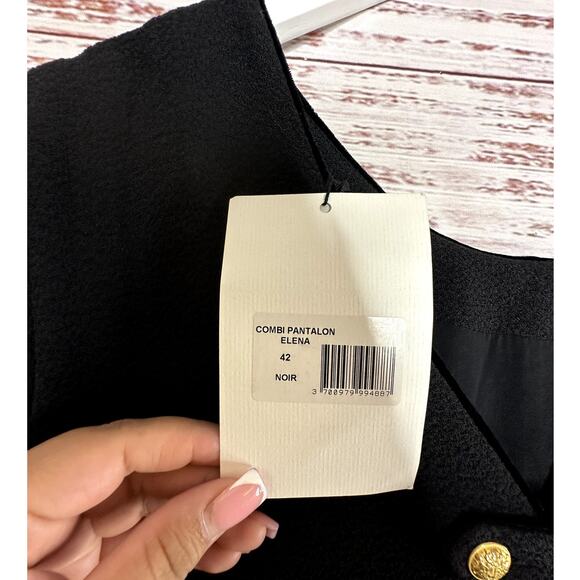 NWT Sezane Combi Pantalon Elena Black Jumpsuit Straight Leg Formal Slim Size 10 - Picture 9 of 12